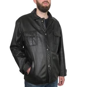 1990s Vintage Guess Men's Classic Black Leather Jacket Large